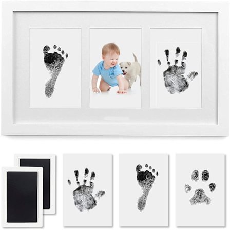 Baby Håndavtrykk og Fotavtrykk Sett, Baby Innrammet Fotografi Sett med 100% Rent-Berørings Ink Pad for Nyfødt Baby, Perfekt Babygave
