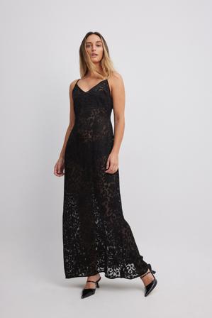 NA-KD Robe nuisette longue en velours dévoré - Robes de fête - Noir - EU 36