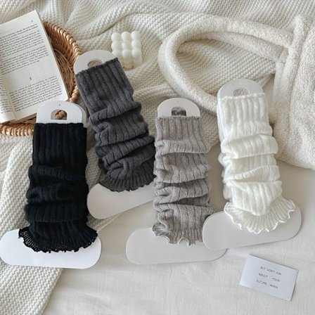 Pairs Dame Mote Stablede Sokker | Høst-Vinter Dobbel-Nål Koreansk Stil Lange Benvarmere med Salatkant, Ensfarget