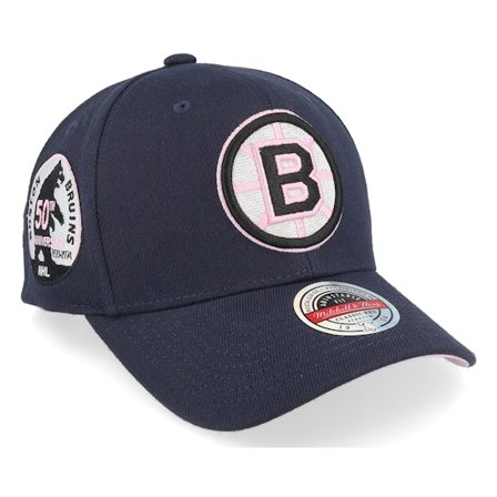 Mitchell & Ness - NHL Modrá adjustable Kšiltovka - Hatstore Exclusive x Boston Bruins 50th Anniversary Patch Navy/Pink Adjustable @ Hatstore