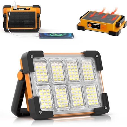 Solar Oppladbar LED Spot, 4 Moduser Oppladbar LED Utendørslys, Vanntett Bærbar Arbeidslys for Camping, Hage, Fiske [Energiklasse E]