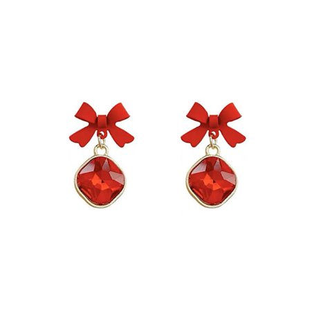 Fashion Röda Rosett Drop Dangle Örhängen Stud Kvinnor Bröllop Smycken, 1 par