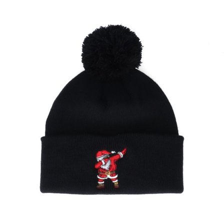 Ho-Ho-Hats - Svart pom Beanie - Kids Christmas Santa Dab Black Pom Pom Beanie - Iconic @ Hatstore