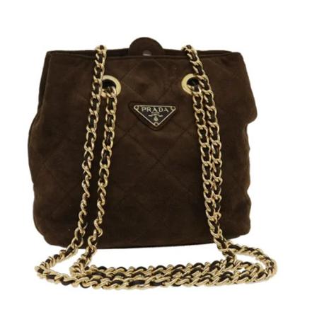 Prada Vintage, Pre-Owned Suede Shoulder Bag Bruin, Dames, Maat:ONE Size