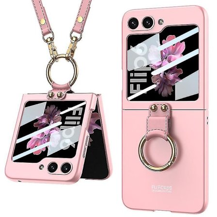 For Samsung Galaxy Z Flip 6 Crossbody Lanyard Case, Indbygget bagsideskærmbeskytter Slim Ultra Thin PC Stødsikkert cover med ring