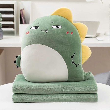 Sødt Dyr Blødt Rejsetæppe og Pudesæt Kompakt Rejsepude med Tæppe til Fly, Bil