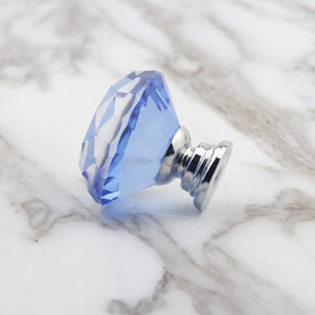 8 stk 30 mm blåt krystalglas enkelt hul håndtag møbelhåndtag garderobeskuffe dørhåndtag Blue 30*30mm