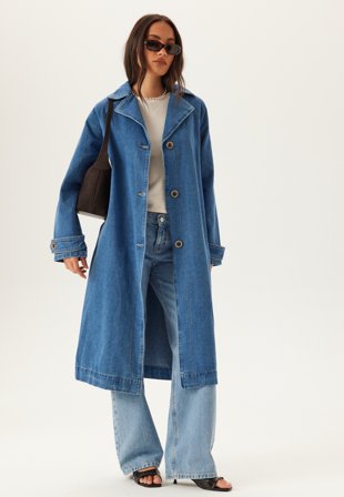ONLY - Onlmalou Belted Trench Dnm - Medium Blue Denim - Kläder - - Bubbleroom