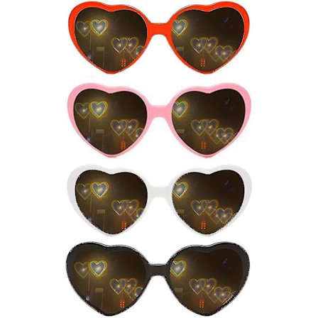 4 stk. Hjerte-Effekt Diffraktionsbriller, 3D Hjerte Solbriller Der Kan Forvandle Lyset Til En Hjerteform, Hjerteformede Briller Med Særlige Effekter 
