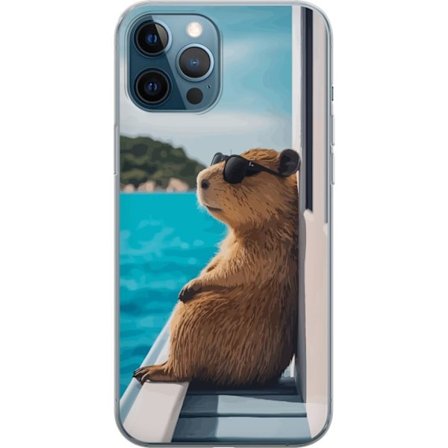 Kompatibelt Mobildeksel til Apple Apple iPhone 12 Pro Avslappet kapibara med solbriller ved sjøen, morsomt og humoristisk motiv som sprer glede og fe