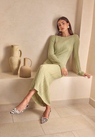 BUBBLEROOM - Structure Knitted Dress - Dusty green