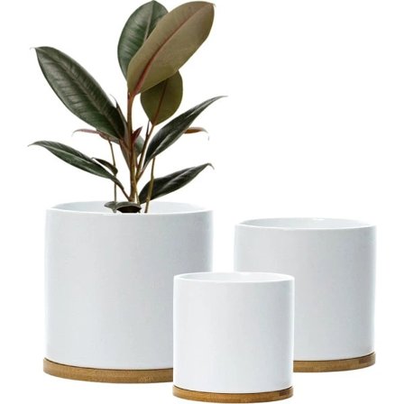 Keramiska blomkrukor set Inomhus Blomkruka Vit Kruka Set Keramisk Blomkruka Behållare Utomhus Liten med Fat (Vit)