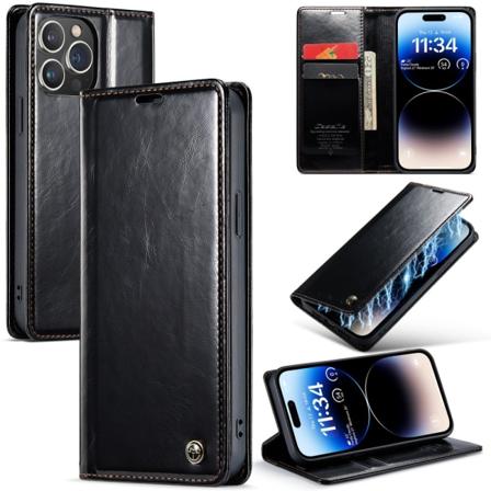 CaseMe Nahkakotelo iPhone 15 Pro Max Musta