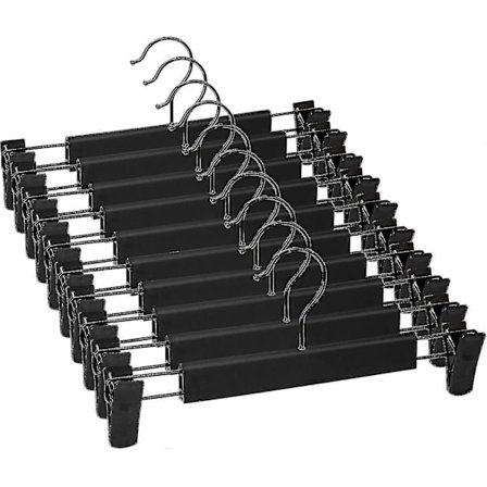 Sett med 10 buksehenger, skjørtfestehenger, med 2 sklisikre og justerbare klemmer, for oppheng av bukser, strømper, skjørt - Svart