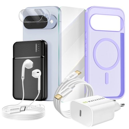 Komplet sæt til Pixel 10 – Cover, glas, opladere, ekstern batteri, høretelefoner (7 dele) Mayaxess Violet