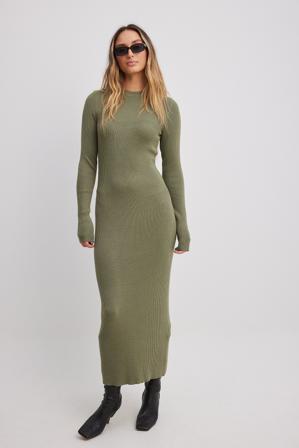 NA-KD Robe midi en maille côtelée - Robes d'Automne - Vert - Small