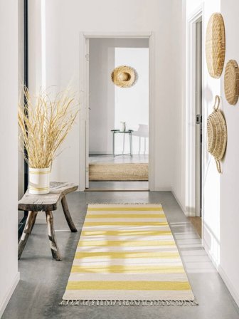 Tapis De Cuisine Cotton Stripe 80X200 Coton Rayé Jaune