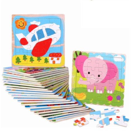 10 stk. Børne Billed Træpuslespil 16 Brikker Læring Uddannelsesmæssig Miljøbeskyttelse til Børn