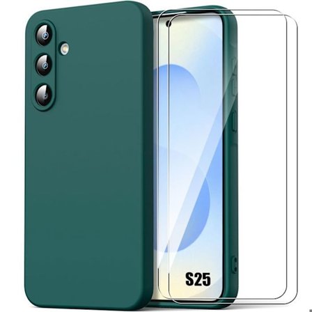 Coque til Samsung Galaxy S25 - Silikone Anti-Ridser Grøn Nat + 2 Hærdet Glas - BOOLING