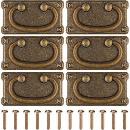 Vintage skuffehåndtag, 6 stk. antikke kaffebronze skuffe ring træk håndtag, zinklegering vintage rektangel træk håndtag, drop ring træk håndtag god 