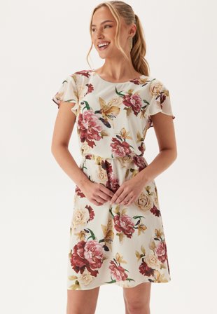 Ida Sjöstedt - Nadia Dress - Creme Red Floral - Kläder - - Bubbleroom