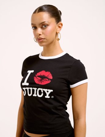 Juicy Couture I ‘Kiss’ Jc Fitted Ringer Tee - Black - M