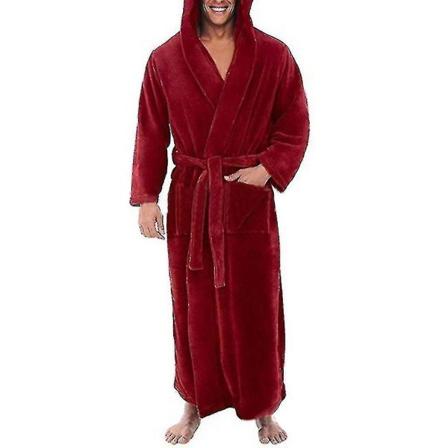 Miesten fleece-huppuinen pitkä pehmeä kylpytakki Red S