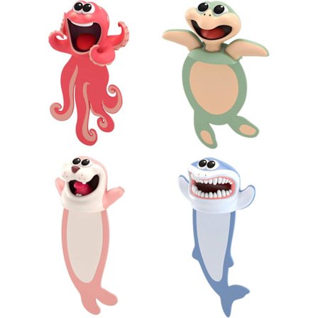 4 stycken Wacky bokmärken 3D Stereo Kawaii Cartoon Söta Djur Bo