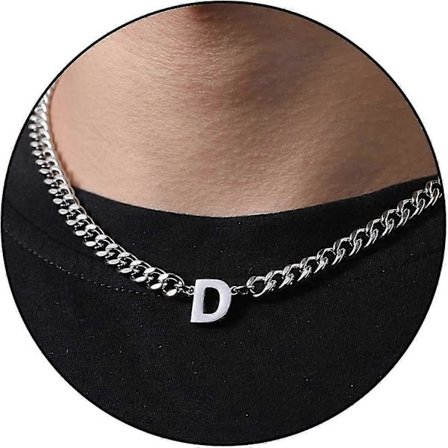 Initial A-z Kubansk Kedja Halsband För Pojkar Män Kvinnor Bokstav Hänge Rostfritt Stål 6.5mm 18+2 Tum Smyckesgåva-Bra(Silver,D)