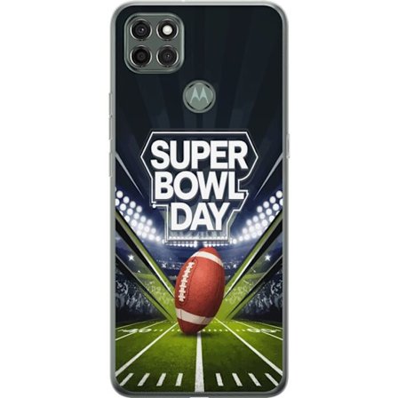 Kompatibelt Mobildeksel til Motorola Moto G9 Power Super Bowl Day plakat med amerikansk fotball på opplyst arena i dramatisk sportsdesign