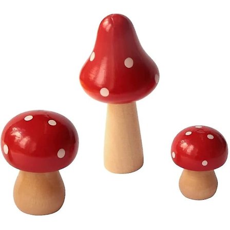 Wooden Mushroom Set, 3 Pack Natural Mushrooms, Various Sizes Wood Mus