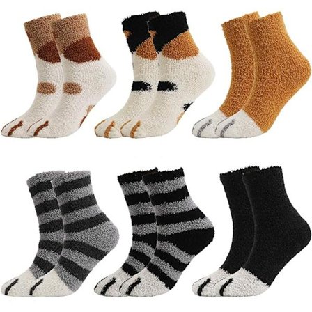 6 Par Katte Fuzzy Sokker, Fluffy Cozy Vinter Tykke Varme Sovegulv Sjove Sokker til Kvinder Piger Mænd