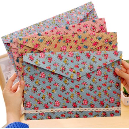 Filmapper - Bærbar blomsterfilkonvolutt, stoffdokumentposemappe med trykknapp (4 forskjellige farger)