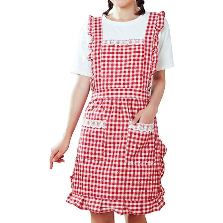 Forklæde Køkken Bage Forklæder Vintage Dame Forklæder Rød Gitter Frilly Forklæder Prinsesse Fødselsdagsgave Bomuld Pinafore Forklæder til Kvinder Pige