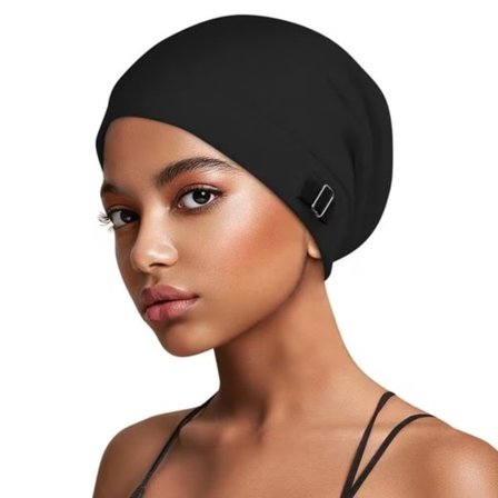 Adjustable Shower Cap for Women and Men, Soft Sleep Cap Unisex – Perfect for All Head Sizes and Hair Types, Black