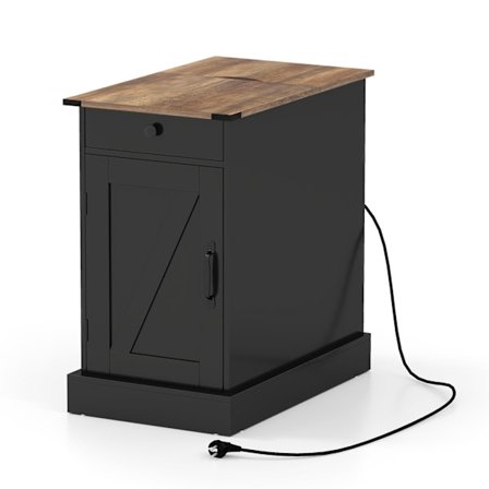 Natbord med ladestation, skuffe, sammenklappelig top, sort