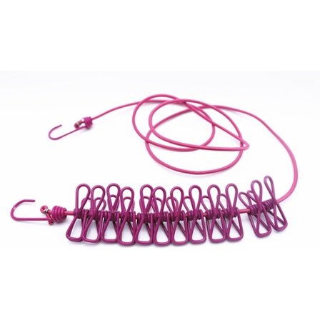 Bærbar klesvaskesnor elastisk justerbar vaskesnor med 12 stk klips Reiseklesvaskesnor [Lilla]