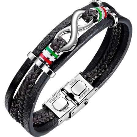 Håndleddsbånd for menn i lær, svart lær armbånd for menn, flettet uendelig ekte lær