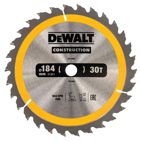 Dewalt DT1940-QZ Sirkelsagklinge 184 x 16 mm, 30T, Maskintilbehør & forbruk