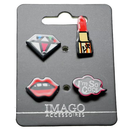 4 st Pins / Brosch / Knapp - Diamant, Cool, Mun & Läppstift