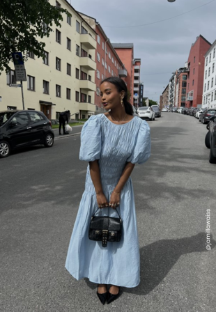 Bubbleroom Occasion - CC Puff Sleeve Smock Dress - Light blue - Kläder
