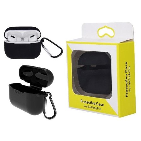 AirPod Pro silikoninen latauskotelo koukulla - musta