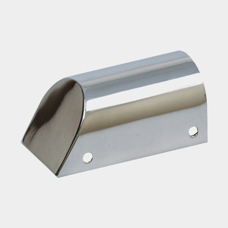 Ändstycke b=38 l=80 h=38 mm för fenderlister i rostfritt stål, silverfärgad med högblank finish för marint bruk