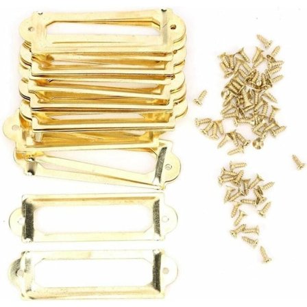 20 stk. Etiketkortrammer 60 mm x 17 mm Metal Etiketholder Kontor Arkivskab Skuffe Navnekort Skab Snedker Reparation Dekoration (Gul Bronze)