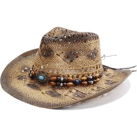 Miesten ja naisten kudotut olkihatut Cowgirl-olkihatut Naisten cowboy-hatut Cowboy-hatut muotoiltavissa reunalla, ranta-cowgirl, khaki