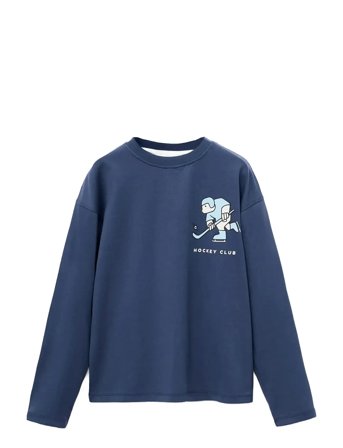 Printed Cotton-Blend T-Shirt Navy Mango