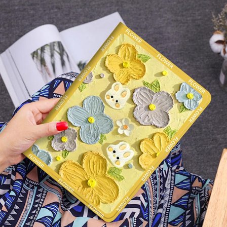 Kotelo iPad 2019/2020 10.2" Öljykukka Tikku Kani Keltainen "Täysi silikoninauha Varkaudenesto