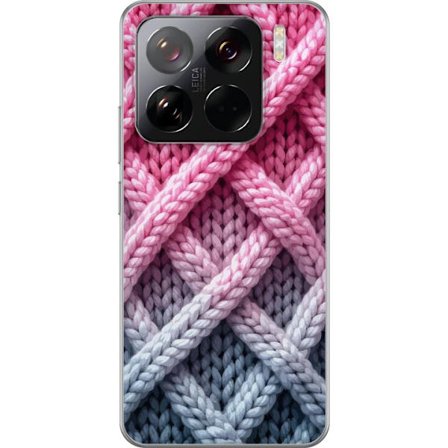 Kompatibel Mobilcover til Xiaomi 15 Pro Nærbillede af vævet tekstilmønster i nuancer af lyserød, grå og hvid med taktil struktur