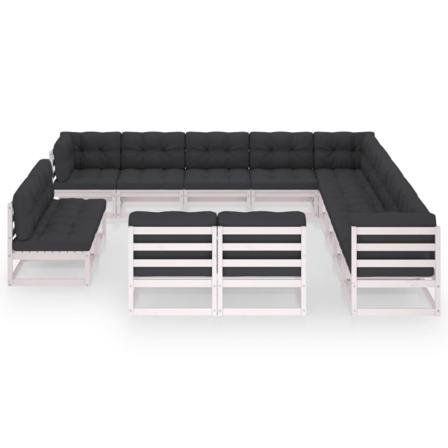Vidaxl Loungegrupp Med Dynor 13 Delar Vit Massiv Furu Vit