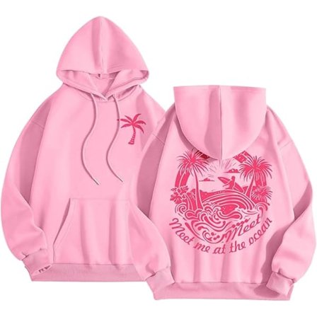 Palm Puff Hoodie Oversized Långärmad Tröja med Bokstavstryck för Tonårstjejer Y2k Hoodie Mode Tröja med Dragsko och Fickor Rosa-A Pink-A